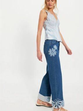 DRIFTWOOD Blue Embroidered Wide-Leg Jeans